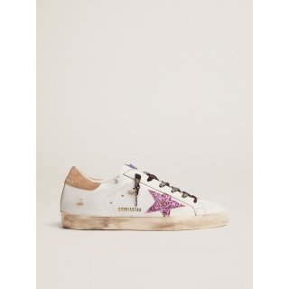 Super-Star sneakers in white leather with lavender-colored glitter star
