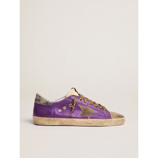 Super-Star sneakers in purple satin with dove-gray suede star and silver metallic leather heel tab