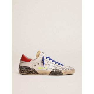 Super-Star LAB sneakers in white leather and multi-foxing-effect print