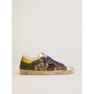 Super-Star sneakers in military-green laminated leather and camouflage canvas