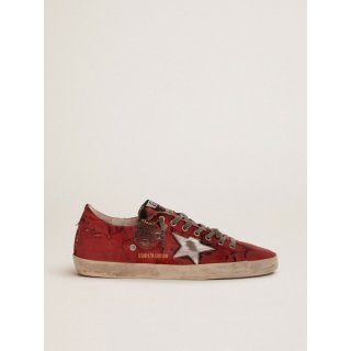 Super-Star LAB sneakers in red and black distressed canvas and silver laminated leather star