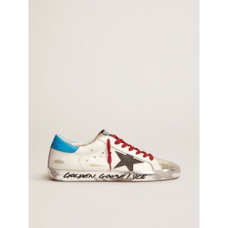 Super-Star LTD sneakers with light blue heel tab and black crackle leather star