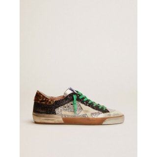 Super-Star sneakers in black and silver glitter with multi-foxing