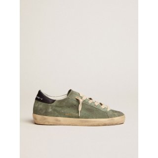 Super-Star sneakers in military-green suede with perforated star and dark-blue leather heel tab
