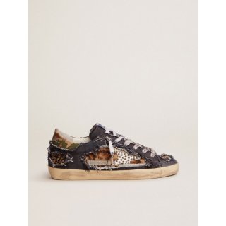 Super-Star LAB sneakers in denim and leopard-print pony skin