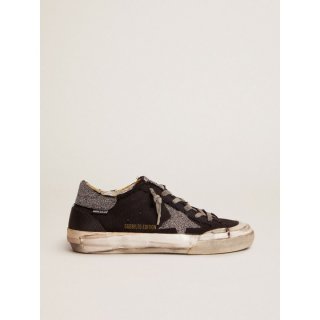 Super-Star Penstar LAB sneakers in black distressed canvas with crystal star and heel tab