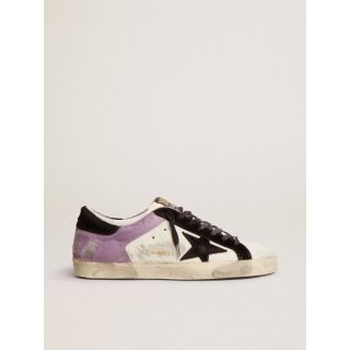 Super-Star sneakers in white and lilac pony skin with black pony skin inserts