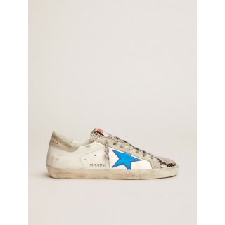 Super-Star sneakers with snake-print leather inserts and blue laminated leather star