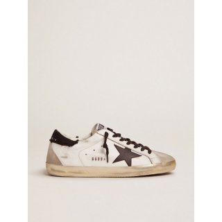 Super-Star sneakers in white leather with black distressed canvas heel tab