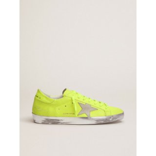 Super-Star sneakers in fluorescent yellow crackle-effect leather