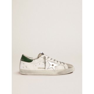 Super-Star sneakers with green leather heel tab and silver laminated leather star