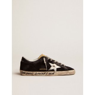 Super-Star sneakers in black suede with silver metallic leather star and black leather heel tab