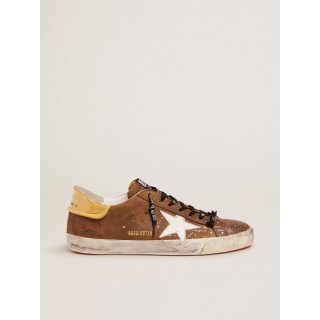Super-Star sneakers in brown waxed suede, PVC heel tab and silver glitter on the toe cap