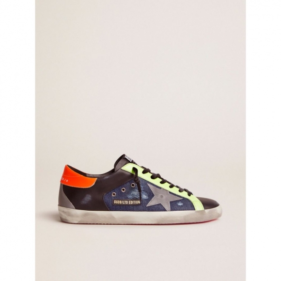 Limited Edition LAB Super-Star sneakers in denim with fluorescent inserts