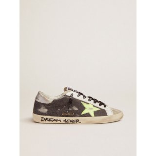 Super-Star sneakers with handwritten lettering and fluorescent yellow star