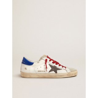 Super-Star sneakers with blue heel tab and red laces