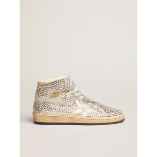 Sky-Star sneakers in optical white suede with all-over crystals and white nappa leather star