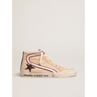 Slide Penstar sneakers in pale salmon-colored nappa leather with black leather star and silver laminated leather flash