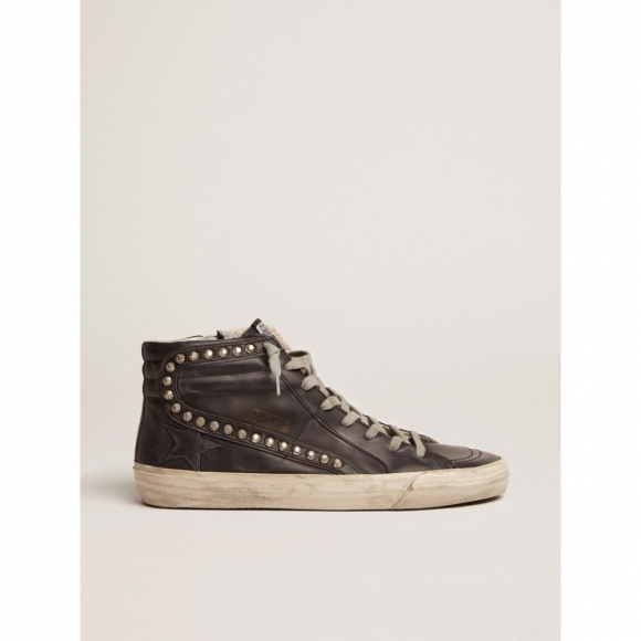 Slide sneakers in metal studded leather