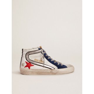 Slide sneakers in white leather with red leather star