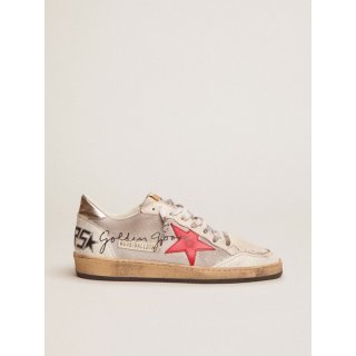 Ball Star sneakers in pale silver mesh with red leather star