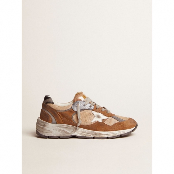 Dad-Star sneakers in tobacco-colored mesh and suede with white leather star and black leather heel tab