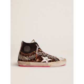 Francy LAB sneakers with corduroy-print black suede and pony skin upper