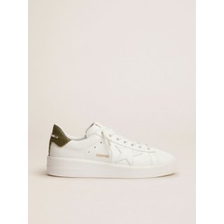 Purestar sneakers in white leather with green canvas heel tab
