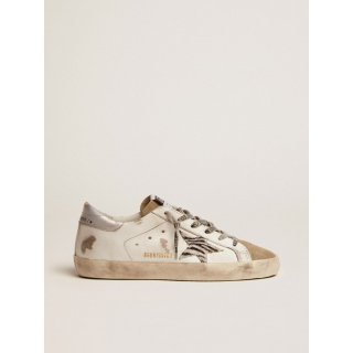 Super-Star sneakers with silver laminated leather heel tab and zebra-print pony skin star