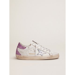 Super-Star sneakers with lavender glitter heel tab and light-blue metallic leather star