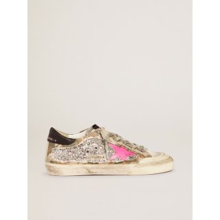 Super-Star sneakers in silver glitter and camouflage canvas