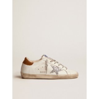 Super-Star sneakers with shearling lining, silver glitter star and lizard-print dove-gray leather heel tab