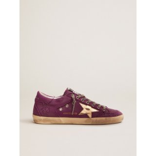 Super-Star Penstar LAB sneakers in purple distressed canvas with gold laminated leather star