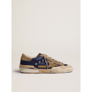 Super-Star sneakers in blue glitter with dove-gray suede star and multi-foxing
