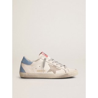 Super-Star sneakers with sky-blue laminated leather heel tab and ice-gray suede star