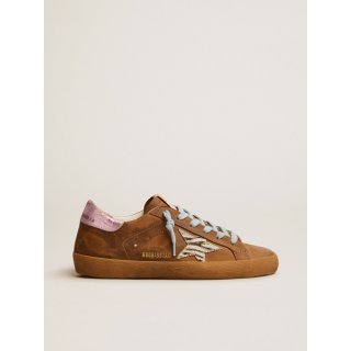 Super-Star sneakers in brown waxed suede with a zebra-print pony skin star