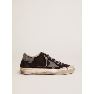 Super-Star Penstar LAB sneakers in black distressed canvas with crystal star and heel tab