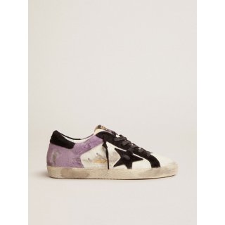 Super-Star sneakers in white and lilac pony skin with black pony skin inserts