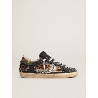 Super-Star LAB sneakers in denim and leopard-print pony skin