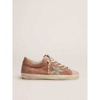 Super-Star sneakers in peach-pink suede with corduroy print and boucl?? star