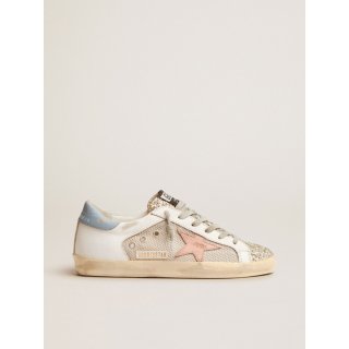 Super-Star LTD sneakers in white leather with mesh insert and silver glitter tongue