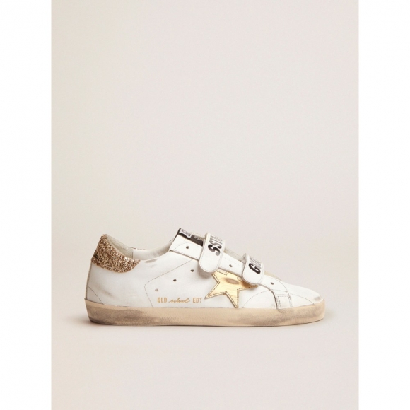 Old School sneakers with gold laminated leather star and gold glitter heel tab