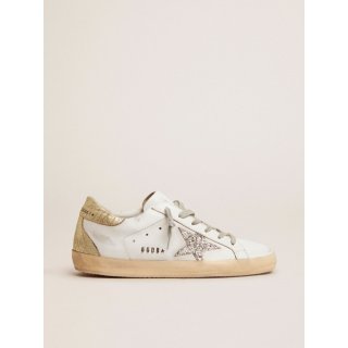 Super-Star sneakers with silver glitter star and glossy gold leather heel tab