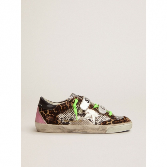 Old School sneakers with leopard-print pony skin and snake-print leather upper