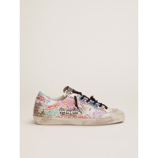 Super-Star sneakers in white leather with multicolored graffiti print