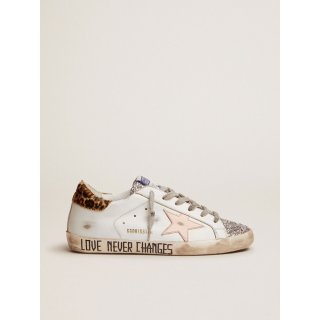 Super-Star sneakers with silver glitter tongue and handwritten lettering on the foxing