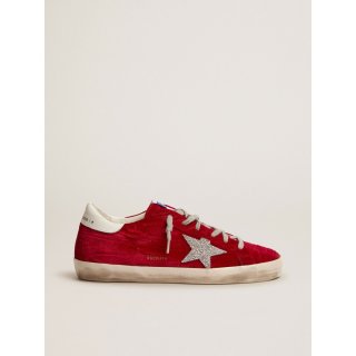 Super-Star LTD sneakers in red moir?? velvet with Swarovski crystal star