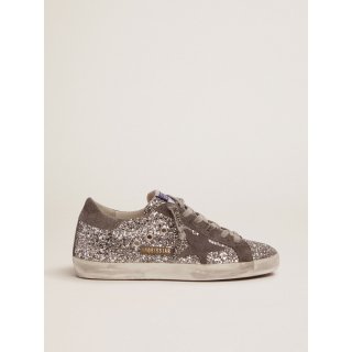 Super-Star sneakers in silver glitter and dark gray suede