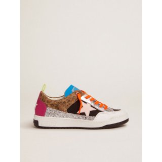 Yeah sneakers with silver glitter, animal-print and colored leather patchwork