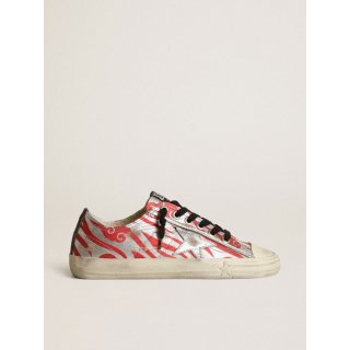V-Star LTD sneakers in silver and red laminated leather with tiger print